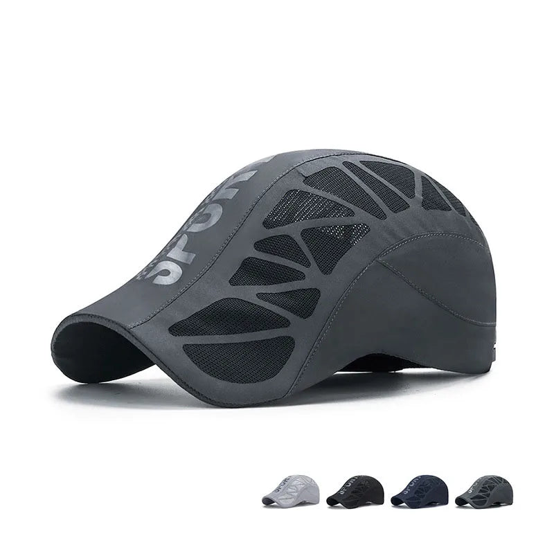 Men Quick Dry Hat Golf Driving Cycling Sports Letter Print Newsboy Flat Ivy Summer Baseball Caps Breathable Net Mesh Sunhat